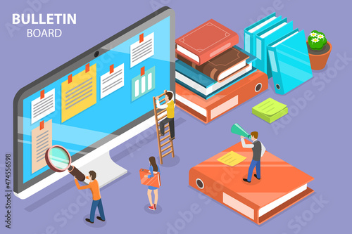 3D Isometric Flat Vector Conceptual Illustration of Digital Bulletin Board, Online Advertisement and Announcement