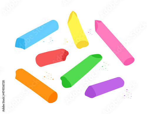 Chalk. Crayons of different colors on a white background. Vector illustration.