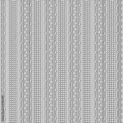 Emboss waffle borders 3d seamless pattern. Embossed  surface waffles background. Vertical stripes, squares. Borders ornament. Abstract textured white backdrop.  Embossing endless relief texture