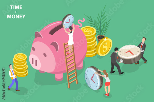 3D Isometric Flat Vector Conceptual Illustration of Time Is Money, Time Management and Planning