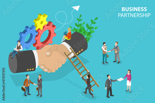 3D Isometric Flat Vector Conceptual Illustration of Business Partnership, Effective Teamwork and Collaboration