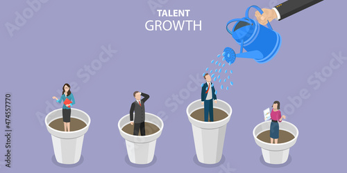 3D Isometric Flat Vector Conceptual Illustration of Talent Growth, Helping Employees to Grow and Achieving Professional Goals