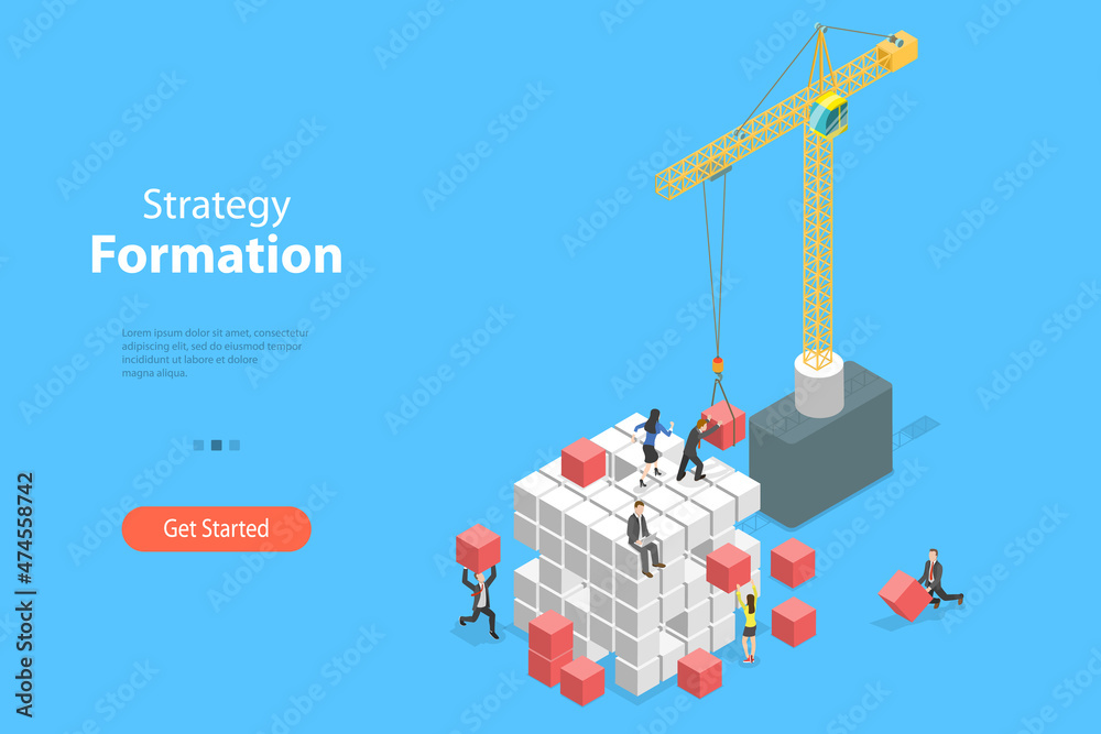 Naklejka premium 3D Isometric Flat Vector Conceptual Illustration of Strategy Formation, Teamwork and Business Cooperation