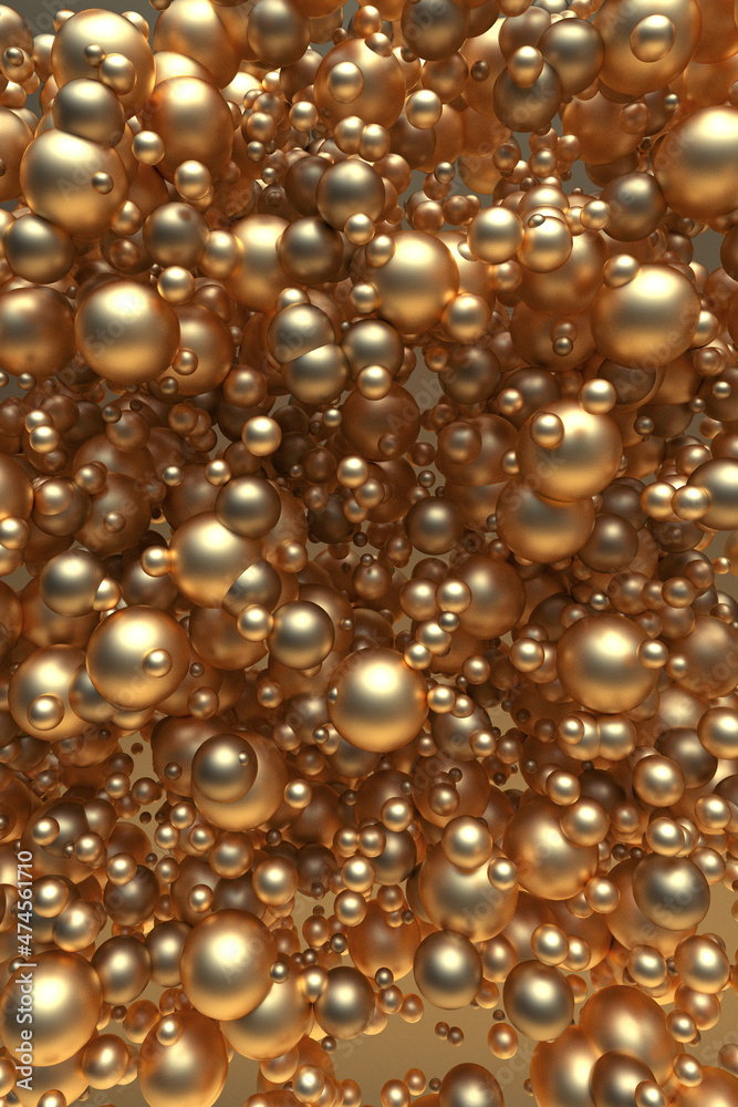 3D glowing golden liquid bubbles balls floating in air. vertical background for holiday template. Graphic design, festive gold poster 3D glowing golden liquid bubbles balls floating in air. vertical background for holiday template. Graphic design, festive gold poster