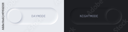 Daymode and nightmode slide neumorphic buttons set, light day and dark night sliders