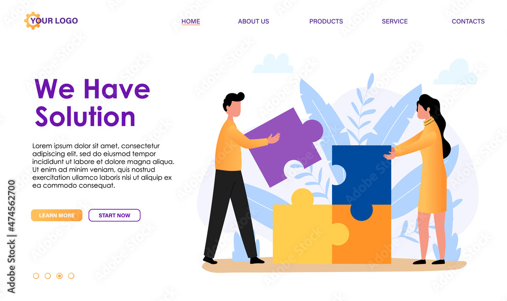 Man and woman connecting puzzle pieces, help each other, collaborate together, find solution. Business metaphor of teamwork make task. Problem solving abstract concept. Flat vector illustration Man and woman connecting puzzle pieces, help each other, collaborate together, find solution. Business metaphor of teamwork make task. Problem solving abstract concept. Flat vector illustration