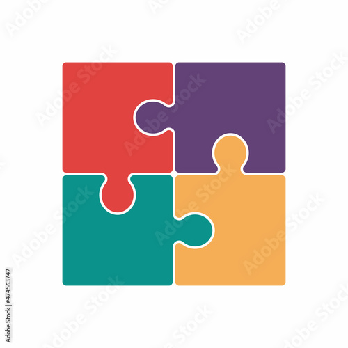 Colorful jigsaw puzzle vector, four pieces. Vector illustration.