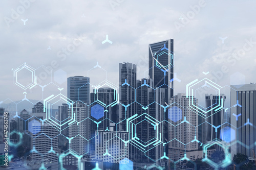 Photography Technology hologram over panorama city view of Kuala Lumpur