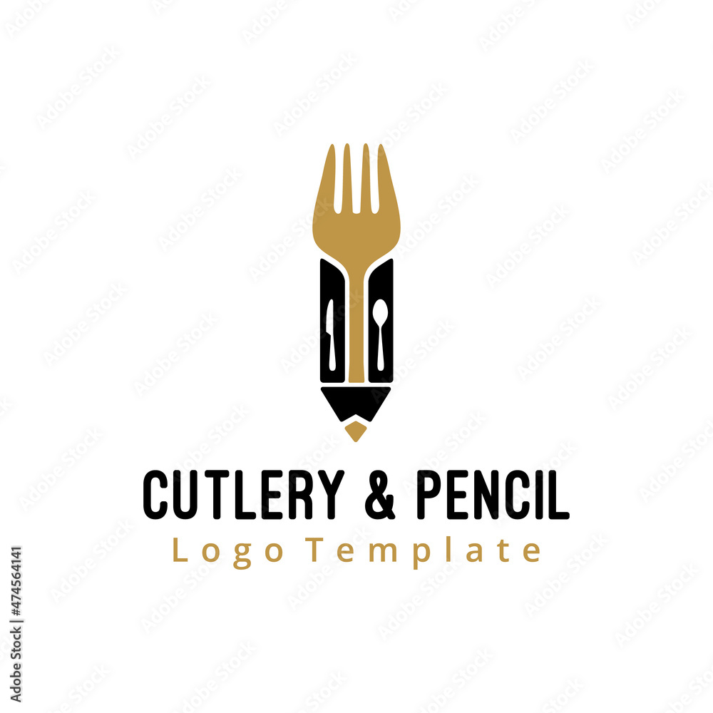 Fork Knife Spoon and Pencil for Food writer Blog restaurant recipes logo design Fork Knife Spoon and Pencil for Food writer Blog restaurant recipes logo design