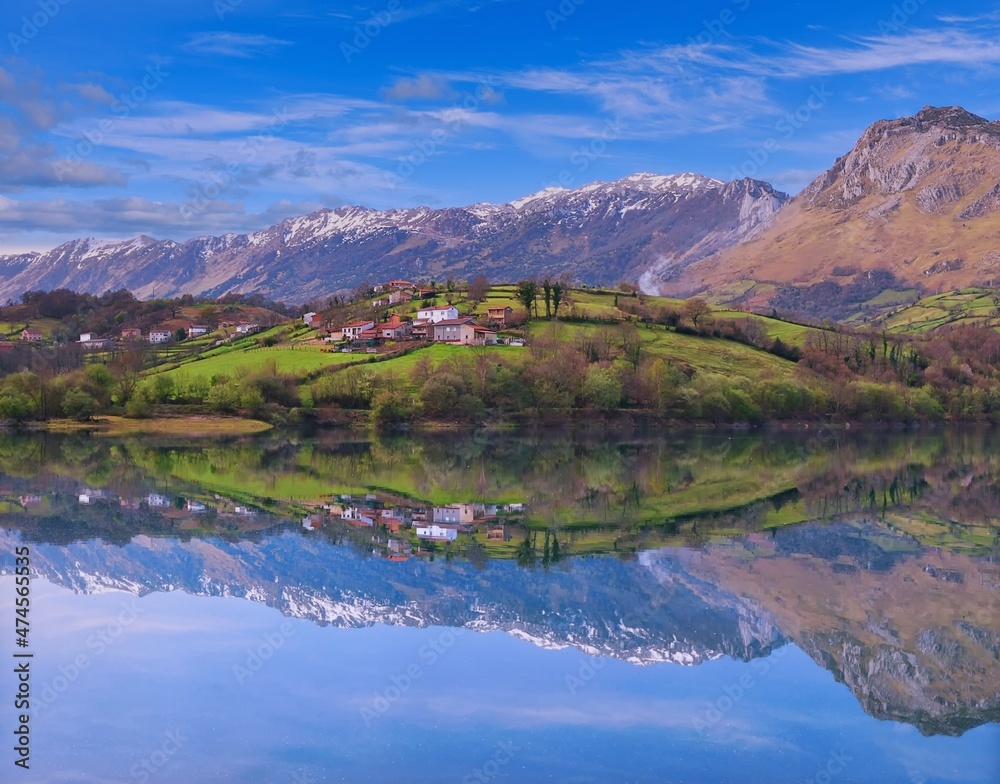 Alfilorios reservoir in Asturias, Spain.