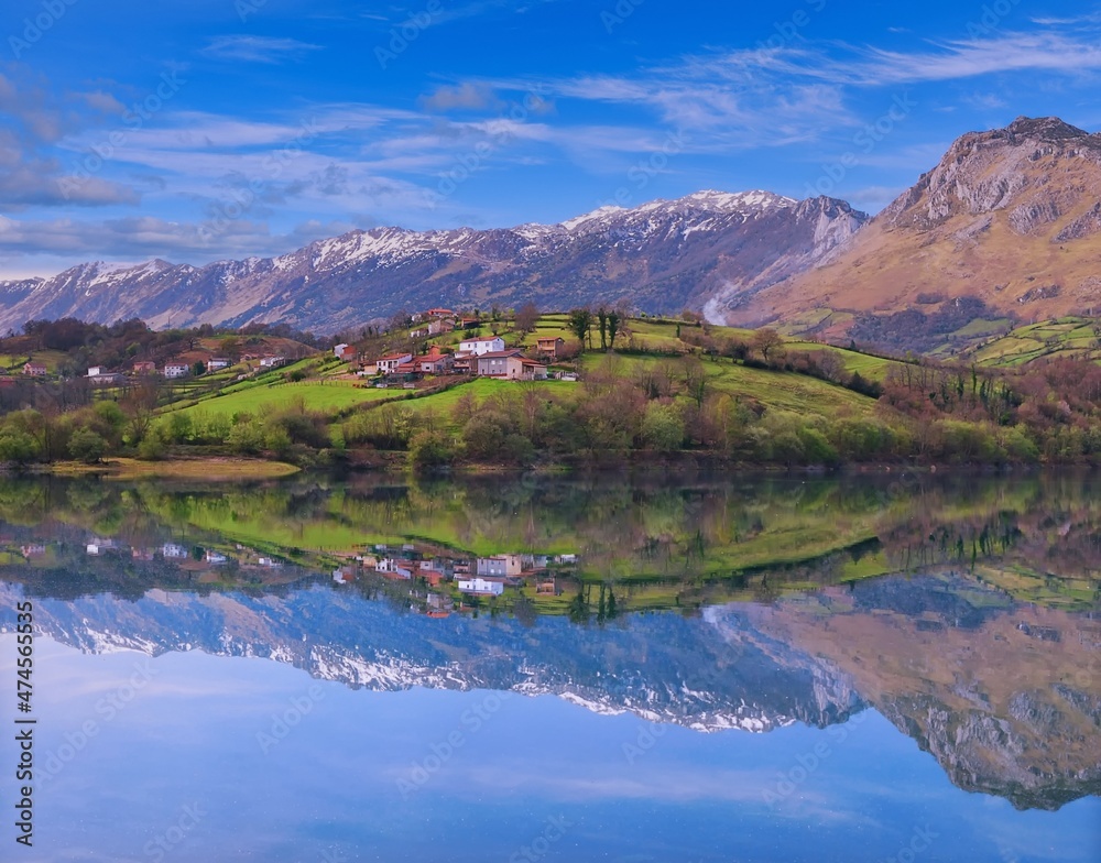 Alfilorios reservoir in Asturias, Spain. Alfilorios reservoir in Asturias, Spain.
