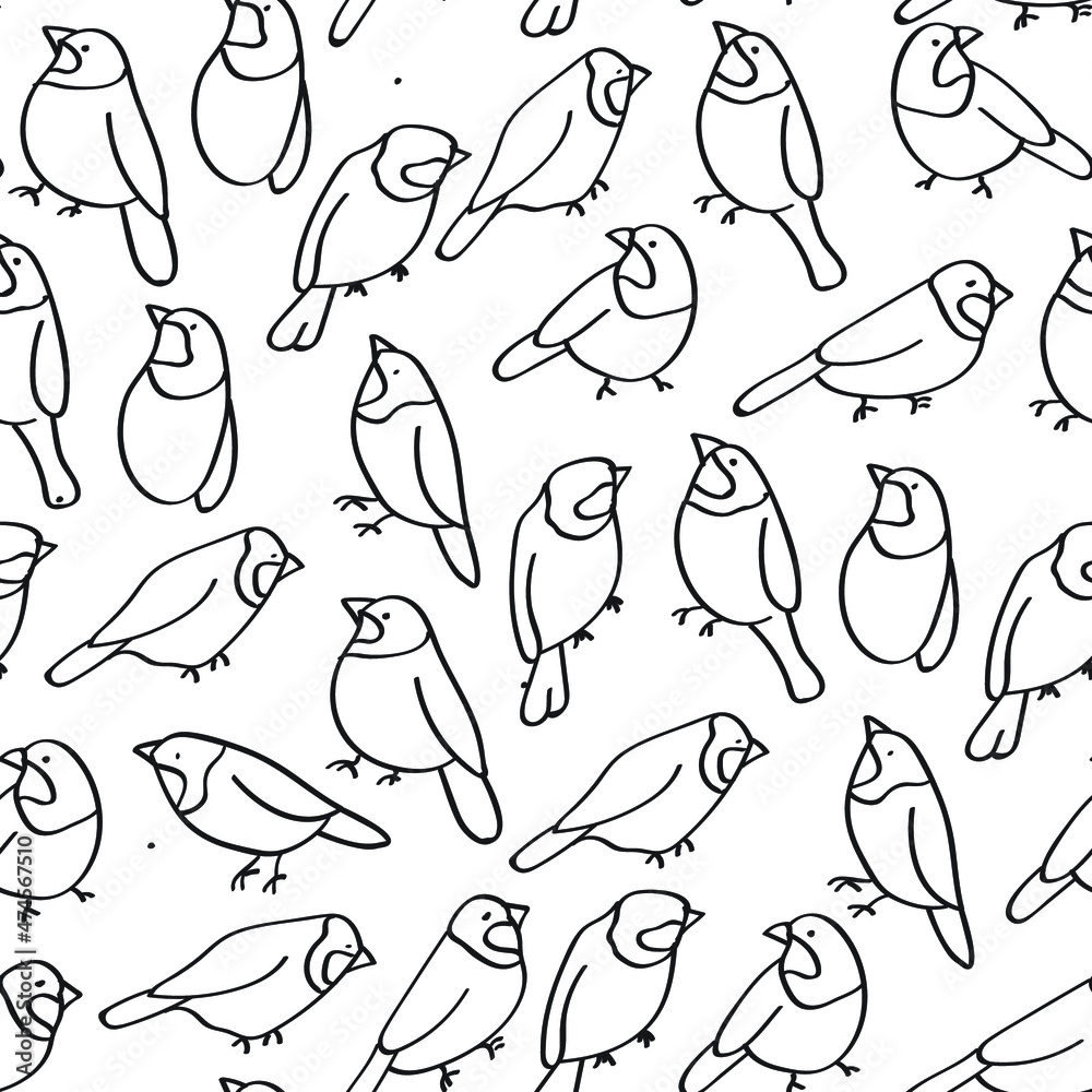 Fototapeta premium Birds, bullfinchs, animals vector seamless pattern isolated on bright background. Concept for print, cards, wallpapers 