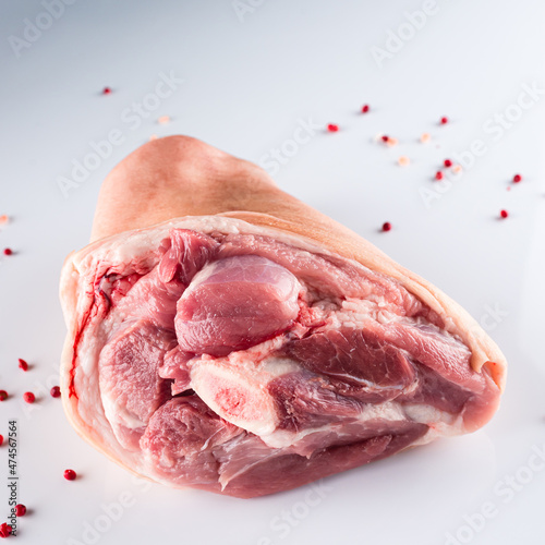 Photography raw pork knuckle on a white background
