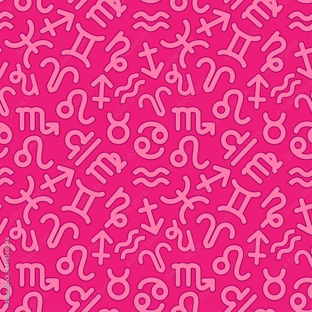 Seamless pattern of zodiac signs vector illustration on pink background Seamless pattern of zodiac signs vector illustration on pink background