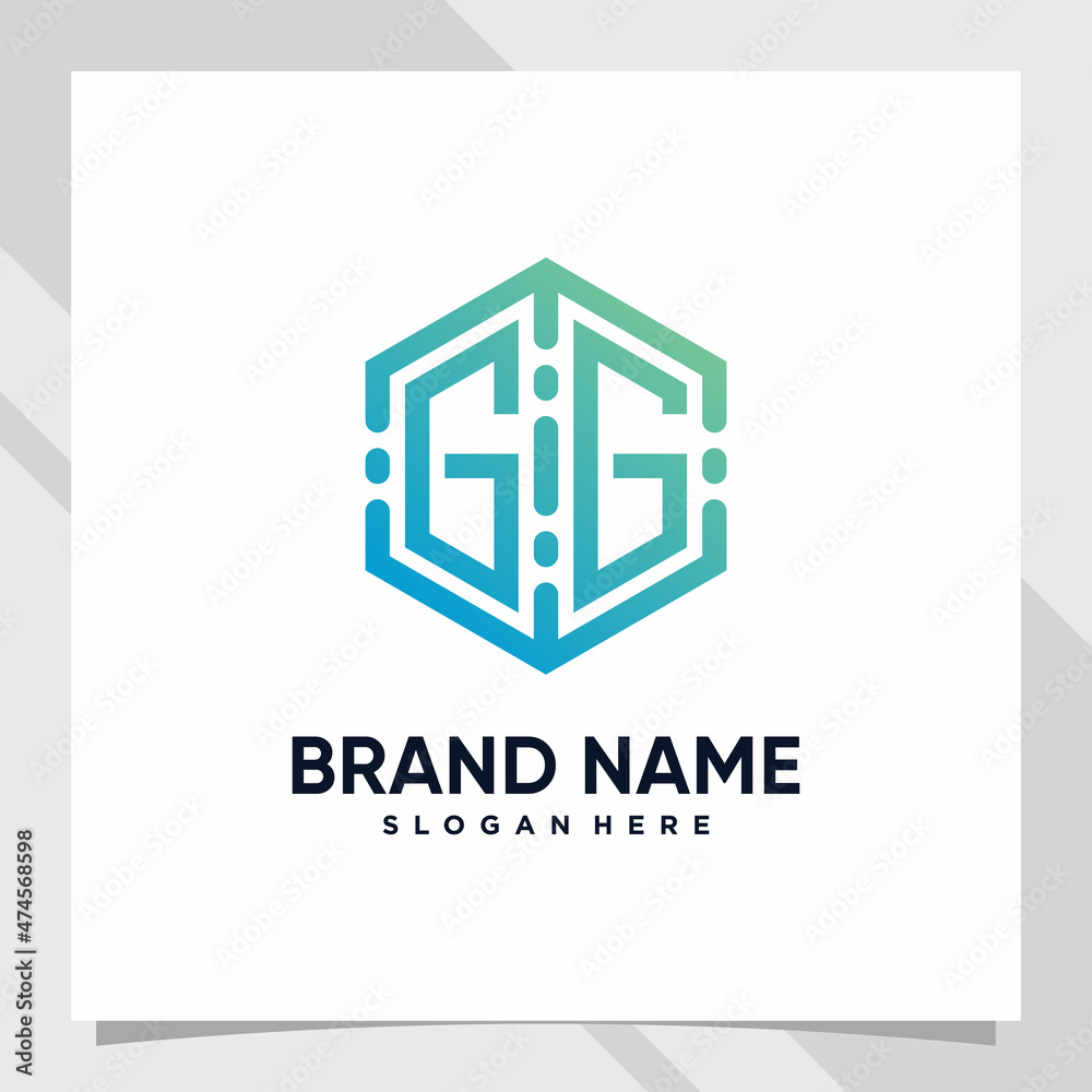 Creative monogram logo design technology initial letter gg for business company or personal with hexagon concept Creative monogram logo design technology initial letter gg for business company or personal with hexagon concept