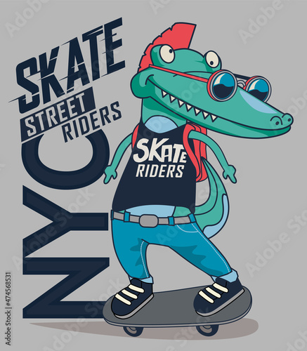 skater crocodile vector design
