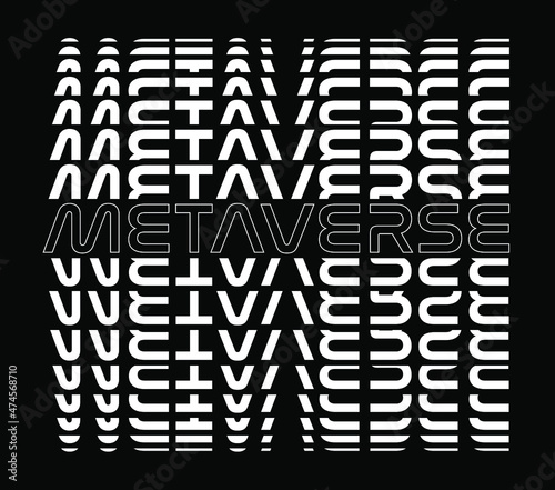 Black-White Metaverse text design. Metaverse words with blend effect on black background. Future technology concept.