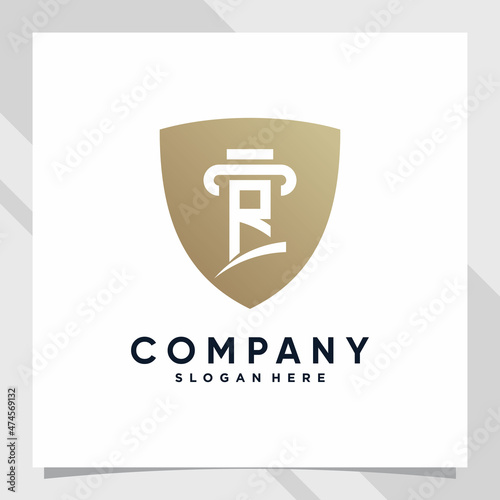 Creative shield combined law logo design initial letter r with negative space concept