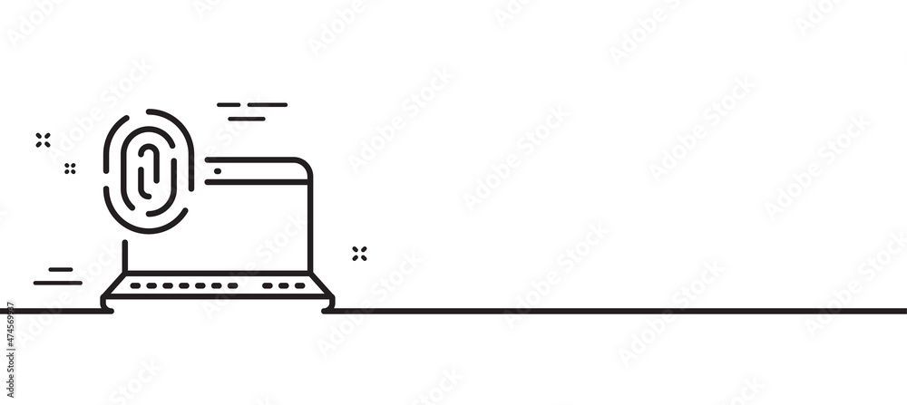 Computer fingerprint line icon. Finger print scan sign. Biometric identity symbol. Minimal line illustration background. Computer fingerprint line icon pattern banner. Vector Computer fingerprint line icon. Finger print scan sign. Biometric identity symbol. Minimal line illustration background. Computer fingerprint line icon pattern banner. Vector