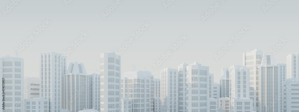 Urban view with white skyscrapers.The city background concept.3d rendering