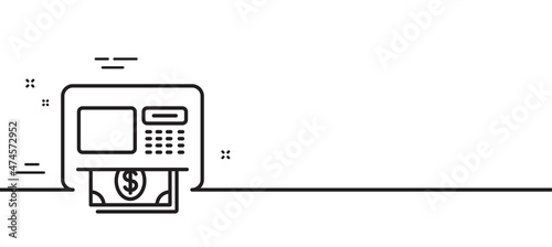 ATM line icon. Money withdraw sign. Payment machine symbol. Minimal line illustration background. ATM line icon pattern banner. White web template concept. Vector