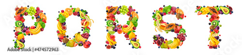 Food font. Letters made of fruits and berries