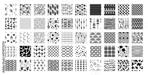 Collection of black and white abstract patterns to create backgrounds, fabrics and prints.