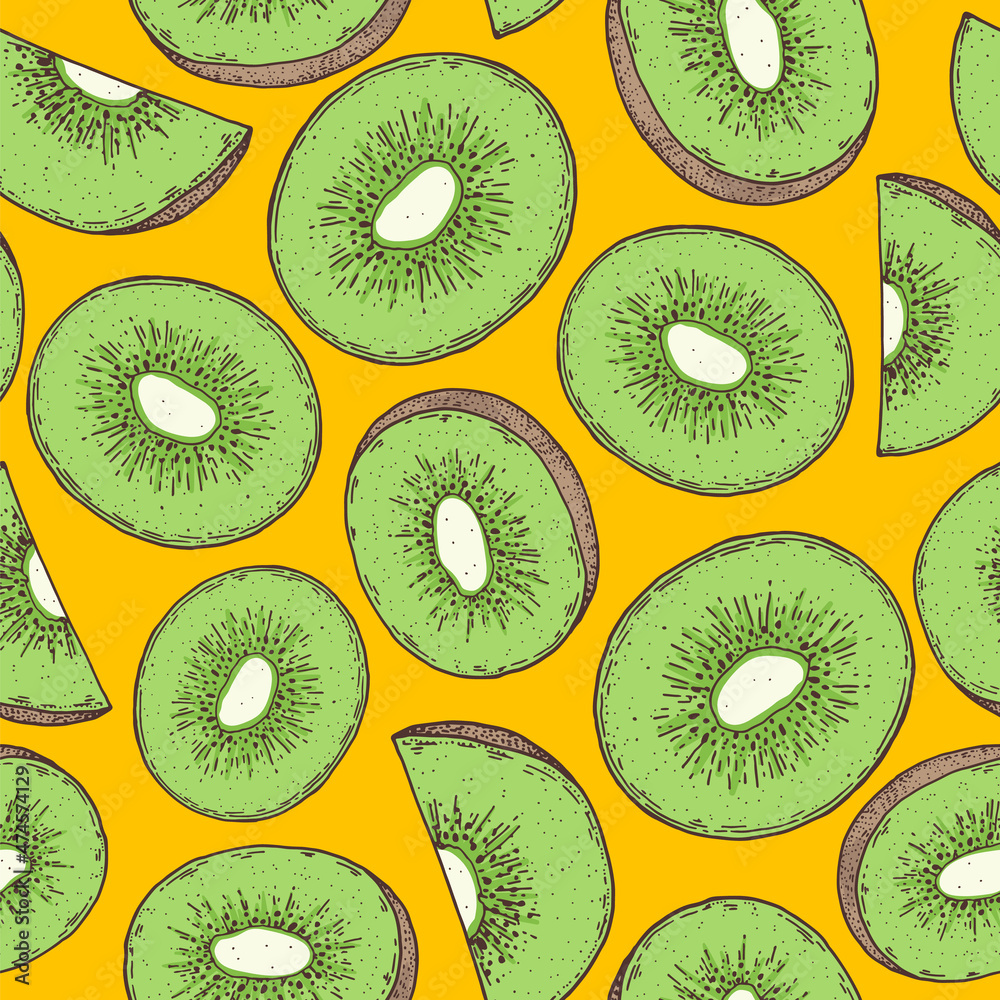 Seamless pattern with kiwi fruit. Hand drawn vector illustration ...