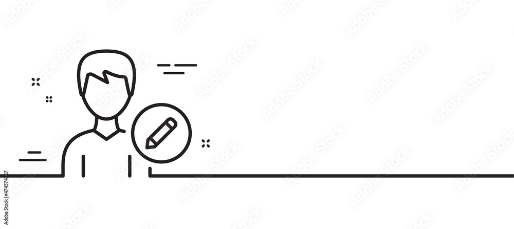 Edit User line icon. Profile Avatar with pencil sign. Male Person silhouette symbol. Minimal line illustration background. Edit person line icon pattern banner. White web template concept. Vector Edit User line icon. Profile Avatar with pencil sign. Male Person silhouette symbol. Minimal line illustration background. Edit person line icon pattern banner. White web template concept. Vector