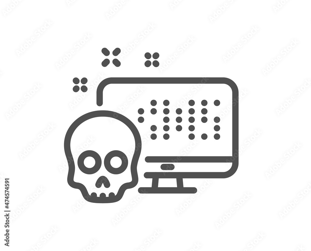 Cyber attack line icon. Ransomware threat sign. Computer phishing virus symbol. Quality design element. Linear style cyber attack icon. Editable stroke. Vector Cyber attack line icon. Ransomware threat sign. Computer phishing virus symbol. Quality design element. Linear style cyber attack icon. Editable stroke. Vector