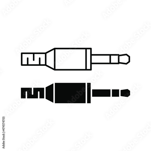 Audio jack 3.5 mm. Set of black mini jack plug icons. Vector illustration. Isolated audio plug sign.