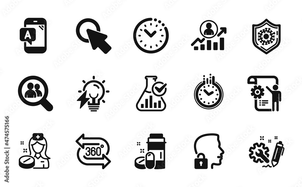 Vector set of Time, Unlock system and Career ladder icons simple set. Medical drugs, Engineering and Electricity bulb icons. 360 degree, Coronavirus protection and Time management signs. Vector Vector set of Time, Unlock system and Career ladder icons simple set. Medical drugs, Engineering and Electricity bulb icons. 360 degree, Coronavirus protection and Time management signs. Vector