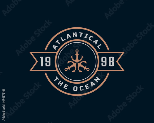 Vintage Nautical King Anchor Emblem. Anchor and Crown for Marine Badges Ship Boat Logo Design Template Element