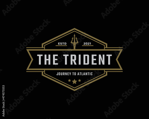 Classic Vintage Emblem Badge Trident Neptune God Poseidon Triton King Spear Logo Icon Design Template