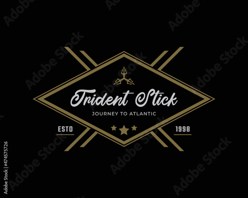 Classic Vintage Emblem Badge Trident Neptune God Poseidon Triton King Spear Logo Icon Design Template