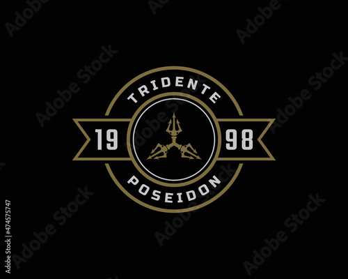 Classic Vintage Emblem Badge Trident Neptune God Poseidon Triton King Spear Logo Icon Design Template