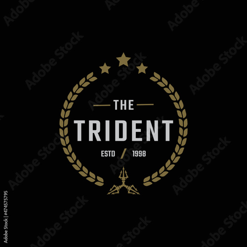 Classic Vintage Emblem Badge Trident Neptune God Poseidon Triton King Spear Logo Icon Design Template