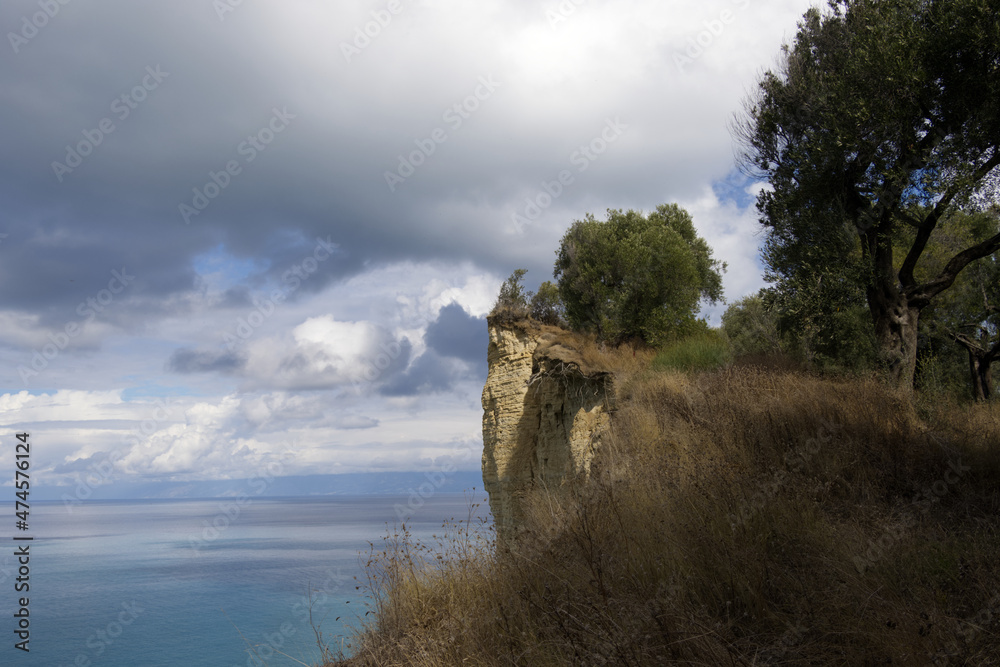 Beautiful Landscape on the Corfu, Greece. Sea in the background. 