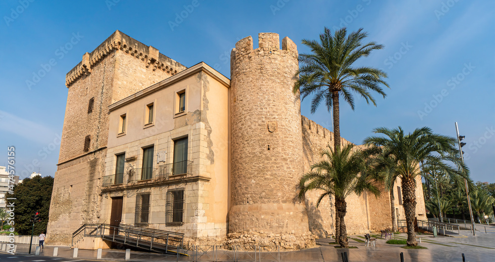 Altamira castle of Elche with blue sky. Located in the Valencian Community, Alicante, Elche, Spain