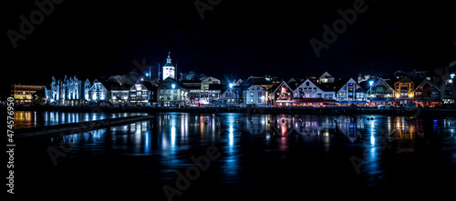 The city of Stavanger in Norway at night, not so far from Pulpit Rock and Lysefjord