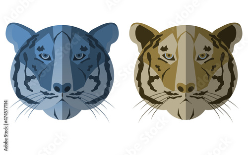 Illustration of tiger masks in flat style with decorative shadow. Suitable for stickers, icons, textile decor, covers and interior.