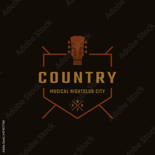 Classic Vintage Retro Label Badge for Country Guitar Music Western Saloon Bar Cowboy Logo Design Template