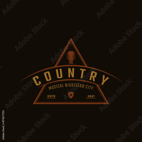 Classic Vintage Retro Label Badge for Country Guitar Music Western Saloon Bar Cowboy Logo Design Template