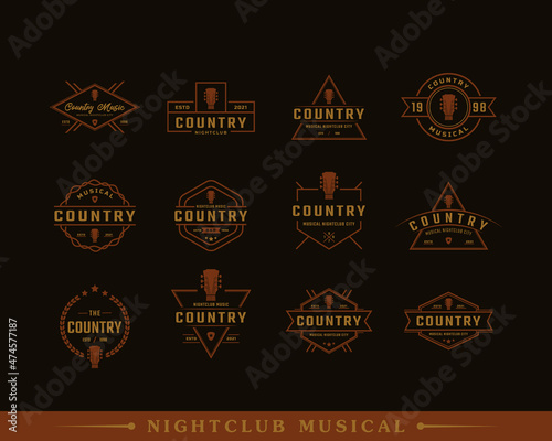 Set of Classic Vintage Retro Label Badge for Country Guitar Music Western Saloon Bar Cowboy Logo Design Template