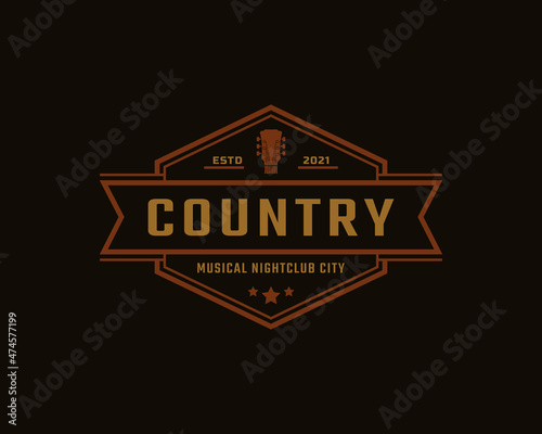 Classic Vintage Retro Label Badge for Country Guitar Music Western Saloon Bar Cowboy Logo Design Template