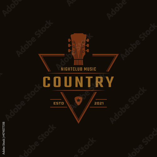 Classic Vintage Retro Label Badge for Country Guitar Music Western Saloon Bar Cowboy Logo Design Template