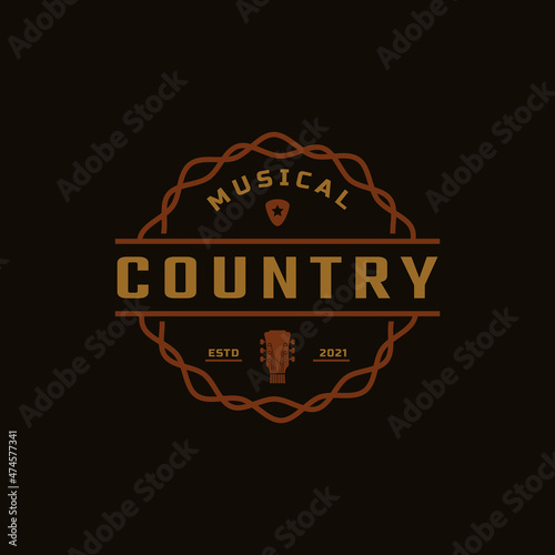 Classic Vintage Retro Label Badge for Country Guitar Music Western Saloon Bar Cowboy Logo Design Template