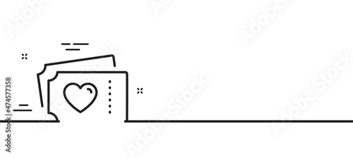 Love tickets line icon. Valentines day sign. Couple relationships symbol. Minimal line illustration background. Love tickets line icon pattern banner. White web template concept. Vector