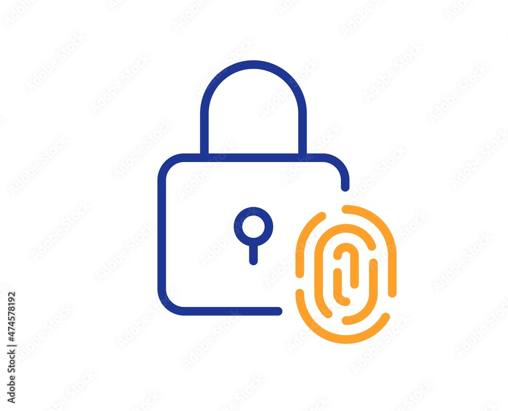 Fingerprint lock line icon. Finger print scan sign. Biometric identity symbol. Colorful thin line outline concept. Linear style fingerprint lock icon. Editable stroke. Vector Fingerprint lock line icon. Finger print scan sign. Biometric identity symbol. Colorful thin line outline concept. Linear style fingerprint lock icon. Editable stroke. Vector