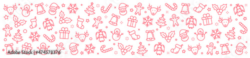 Set of 60 Christmas icons. Merry Christmas and Happy New Year. Collection xmas icons. Winter, santa, tree, presents, snowflakes, holiday. Vector illustration.